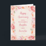 Blommigt Dotter och son i Bröllop-årsdagen Kort<br><div class="desc">Lycklig bröllop-årskort för dotter och son i juridik med vackra vintage-rosa vattenfärgblommor och sentimentala versaler.</div>