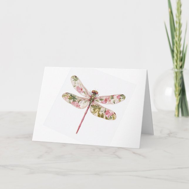 Blommigt Dragonfly Greeting Card - Whimsical Garde Kort (Framsida)