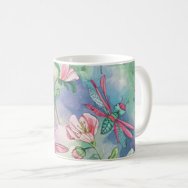 Blommigt Dragonfly Kaffemugg (Framsida höger)