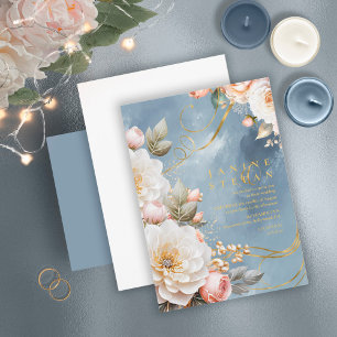 Blommigt Drama Bröllop Blue ID1022 Inbjudningar