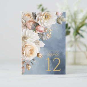 Blommigt Drama Bröllop Bordsnummer Blue ID1022