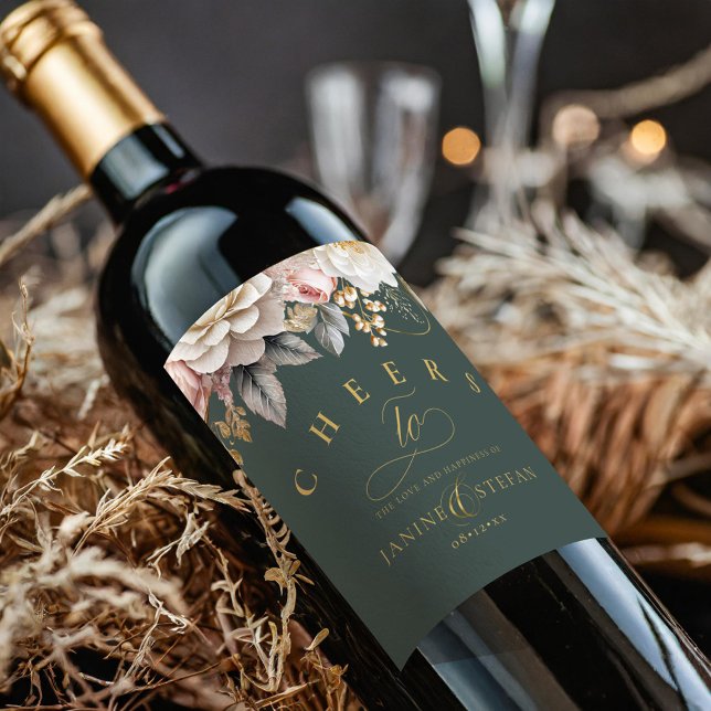 Blommigt Drama Bröllop Grönt-ID1022 Vinflaska Etikett (Skapare uppladdad)