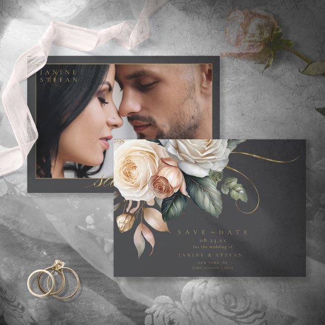 Blommigt Drama Bröllop Photo Charcol ID1022 Spara Datumet (Skapare uppladdad)