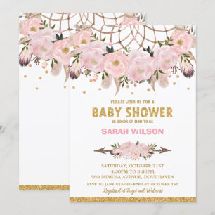Blommigt Dream Catcher Baby Shower Girl Boho Inbjudningar