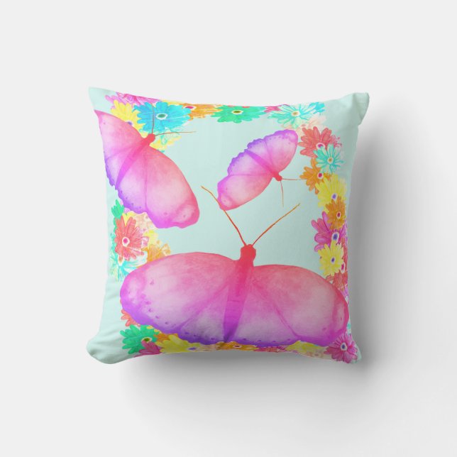 Blommigt-Dream för färglös fjäril Kudde (Framsida)