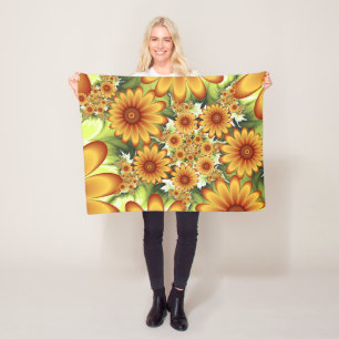 Blommigt Dream, Modern Abstrakt Flower Fractal Art Fleecefilt