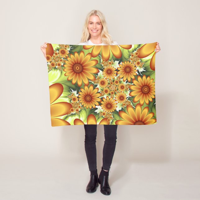 Blommigt Dream, Modern Abstrakt Flower Fractal Art Fleecefilt (På plats)