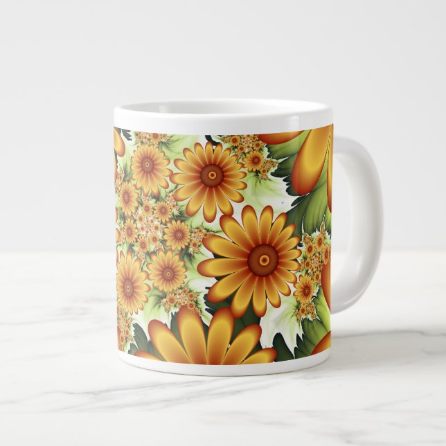 Blommigt Dream, Modern Abstrakt Flower Fractal Art Jumbo Mugg (Framsida höger)