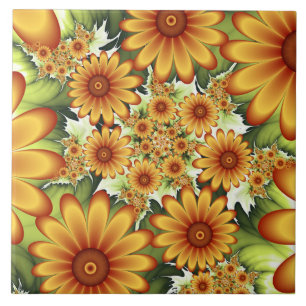 Blommigt Dream, Modern Abstrakt Flower Fractal Art Kakelplatta