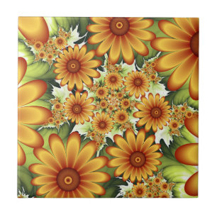 Blommigt Dream, Modern Abstrakt Flower Fractal Art Kakelplatta