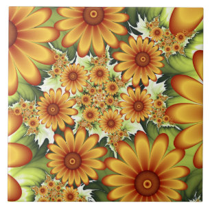 Blommigt Dream, Modern Abstrakt Flower Fractal Art Kakelplatta