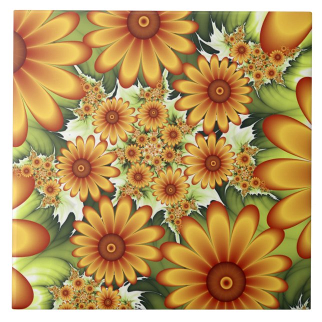 Blommigt Dream, Modern Abstrakt Flower Fractal Art Kakelplatta (Framsidan)