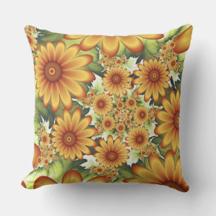 Blommigt Dream, Modern Abstrakt Flower Fractal Art Kudde