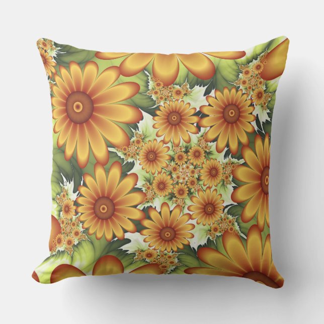 Blommigt Dream, Modern Abstrakt Flower Fractal Art Kudde (Framsida)
