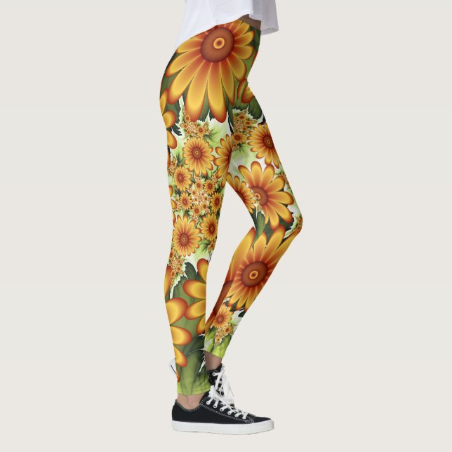 Blommigt Dream, Modern Abstrakt Flower Fractal Art Leggings (Höger)