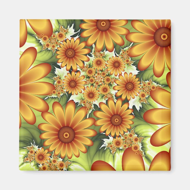 Blommigt Dream, Modern Abstrakt Flower Fractal Art Magnet (Framsidan)