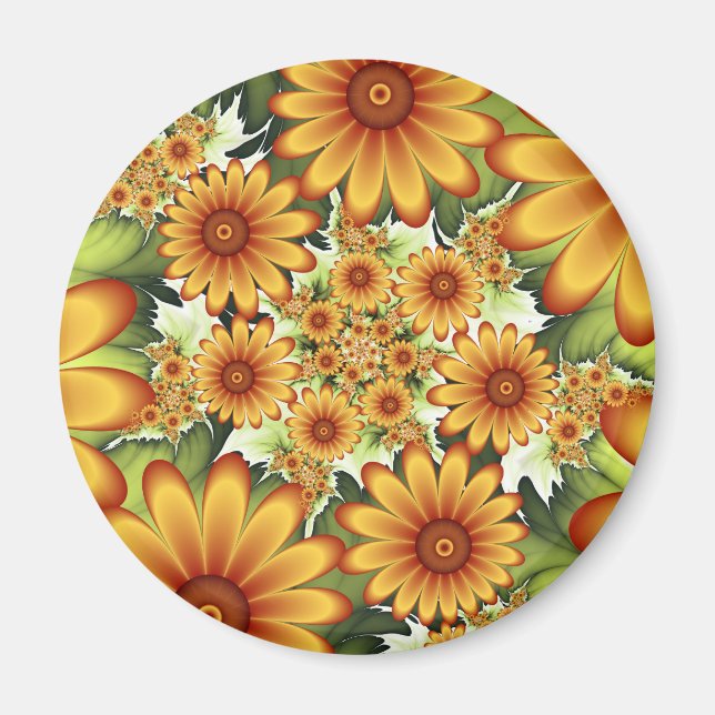 Blommigt Dream, Modern Abstrakt Flower Fractal Art Magnet (Framsidan)
