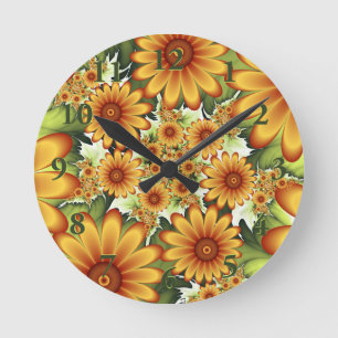 Blommigt Dream, Modern Abstrakt Flower Fractal Art Rund Klocka