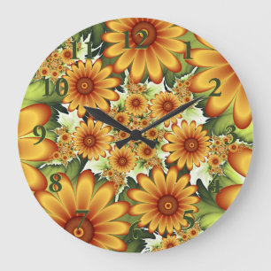Blommigt Dream, Modern Abstrakt Flower Fractal Art Stor Klocka