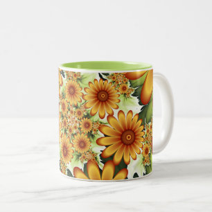 Blommigt Dream, Modern Abstrakt Flower Fractal Art Två-Tonad Mugg