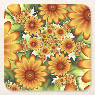 Blommigt Dream, Modern Abstrakt Flower Fractal Art Underlägg Papper Kvadrat