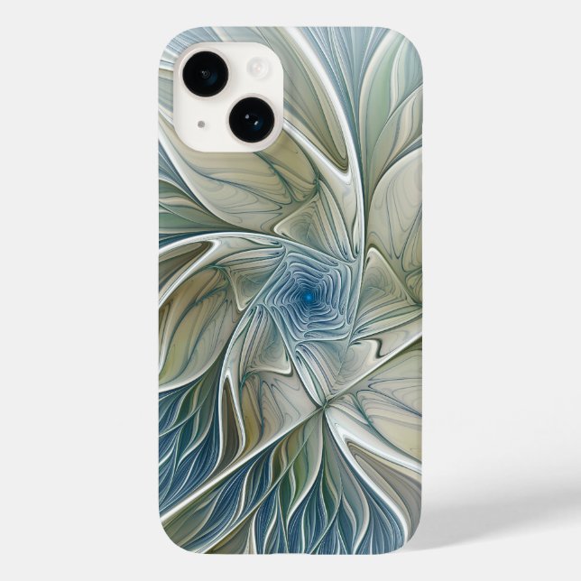Blommigt Dream Mönster Abstrakt Blue Khaki Fractal (Baksida)