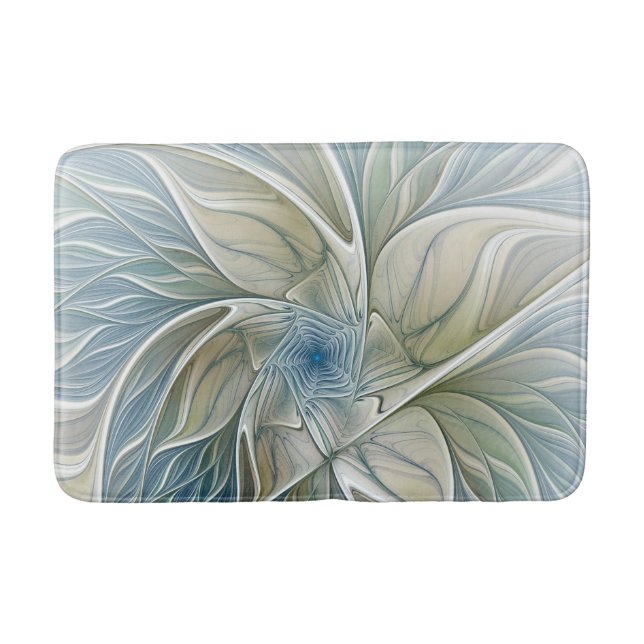 Blommigt Dream Mönster Abstrakt Blue Khaki Fractal Badrumsmatta (Framsidan)