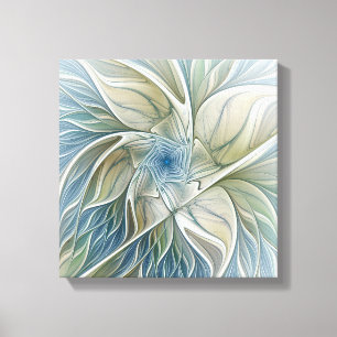 Blommigt Dream Mönster Abstrakt Blue Khaki Fractal Canvastryck