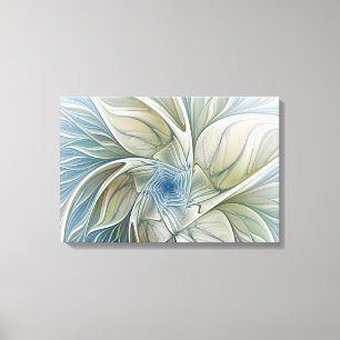 Blommigt Dream Mönster Abstrakt Blue Khaki Fractal Canvastryck