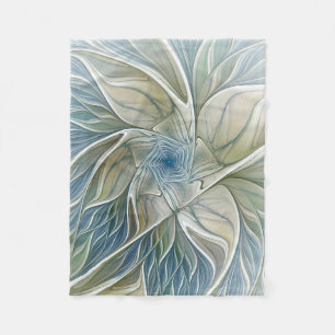 Blommigt Dream Mönster Abstrakt Blue Khaki Fractal Fleecefilt