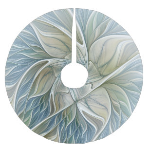 Blommigt Dream Mönster Abstrakt Blue Khaki Fractal Julgransmatta Borstad Polyester