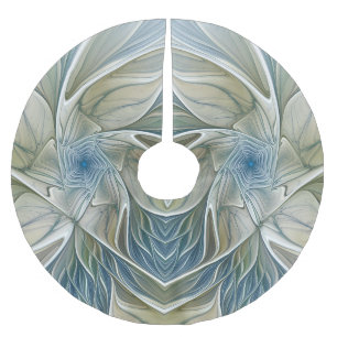Blommigt Dream Mönster Abstrakt Blue Khaki Fractal Julgransmatta Borstad Polyester
