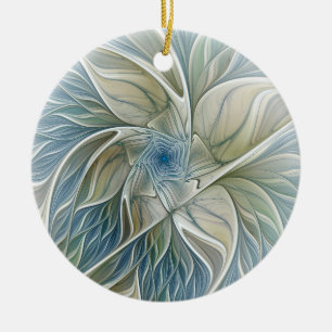 Blommigt Dream Mönster Abstrakt Blue Khaki Fractal Julgransprydnad Keramik
