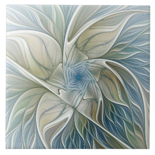 Blommigt Dream Mönster Abstrakt Blue Khaki Fractal Kakelplatta