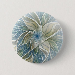 Blommigt Dream Mönster Abstrakt Blue Khaki Fractal Knapp