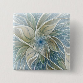 Blommigt Dream Mönster Abstrakt Blue Khaki Fractal Knapp