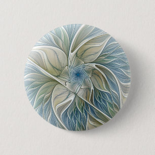 Blommigt Dream Mönster Abstrakt Blue Khaki Fractal Knapp