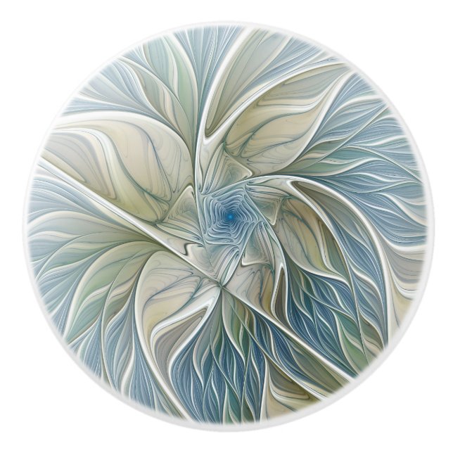 Blommigt Dream Mönster Abstrakt Blue Khaki Fractal Knopp (Framsidan)