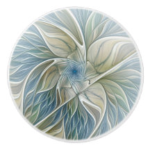 Blommigt Dream Mönster Abstrakt Blue Khaki Fractal
