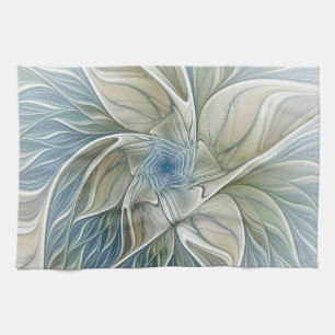 Blommigt Dream Mönster Abstrakt Blue Khaki Fractal Kökshandduk