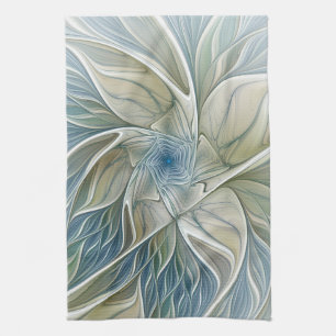 Blommigt Dream Mönster Abstrakt Blue Khaki Fractal Kökshandduk