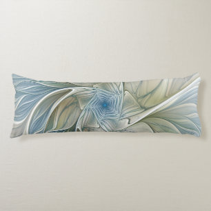 Blommigt Dream Mönster Abstrakt Blue Khaki Fractal Kroppskudde