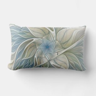 Blommigt Dream Mönster Abstrakt Blue Khaki Fractal Lumbarkudde