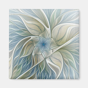 Blommigt Dream Mönster Abstrakt Blue Khaki Fractal Magnet