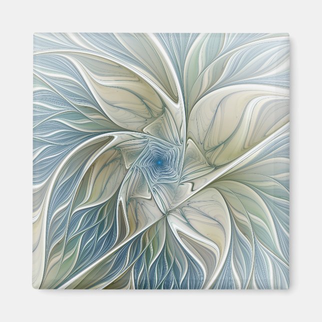Blommigt Dream Mönster Abstrakt Blue Khaki Fractal Magnet (Framsidan)