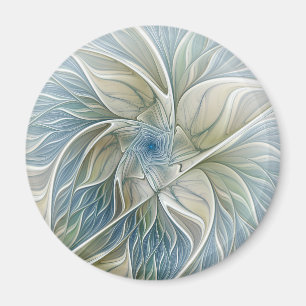 Blommigt Dream Mönster Abstrakt Blue Khaki Fractal Magnet