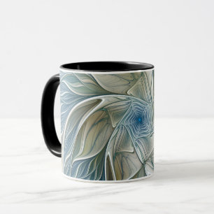 Blommigt Dream Mönster Abstrakt Blue Khaki Fractal Mugg
