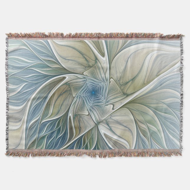 Blommigt Dream Mönster Abstrakt Blue Khaki Fractal Mysfilt (Framsidan)