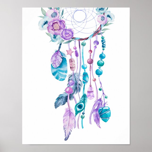 Blommigt Dreamcatcher Poster Baby Nursery Decor (Framsidan)