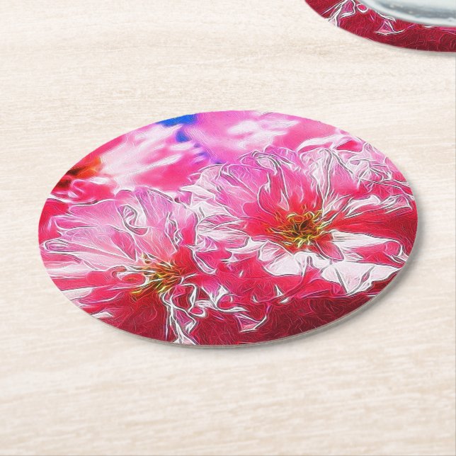 Blommigt Dreams 03 shock rosa Underlägg Papper Rund (Vinklad)